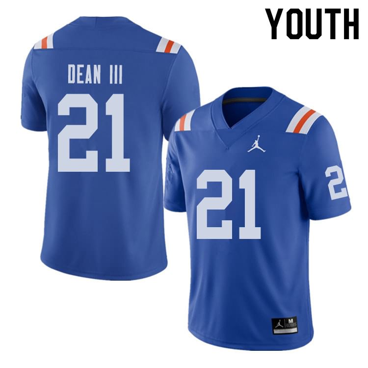 NCAA Florida Gators Trey Dean III Youth #21 Jordan Brand Alternate Royal Throwback Stitched Authentic College Football Jersey WIA8164YE